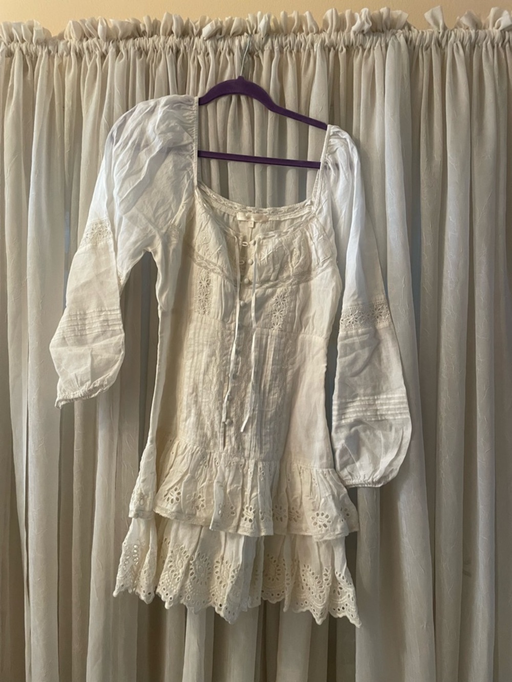 LoveShackFancy Cream Eyelet Tiered Peasant Dress